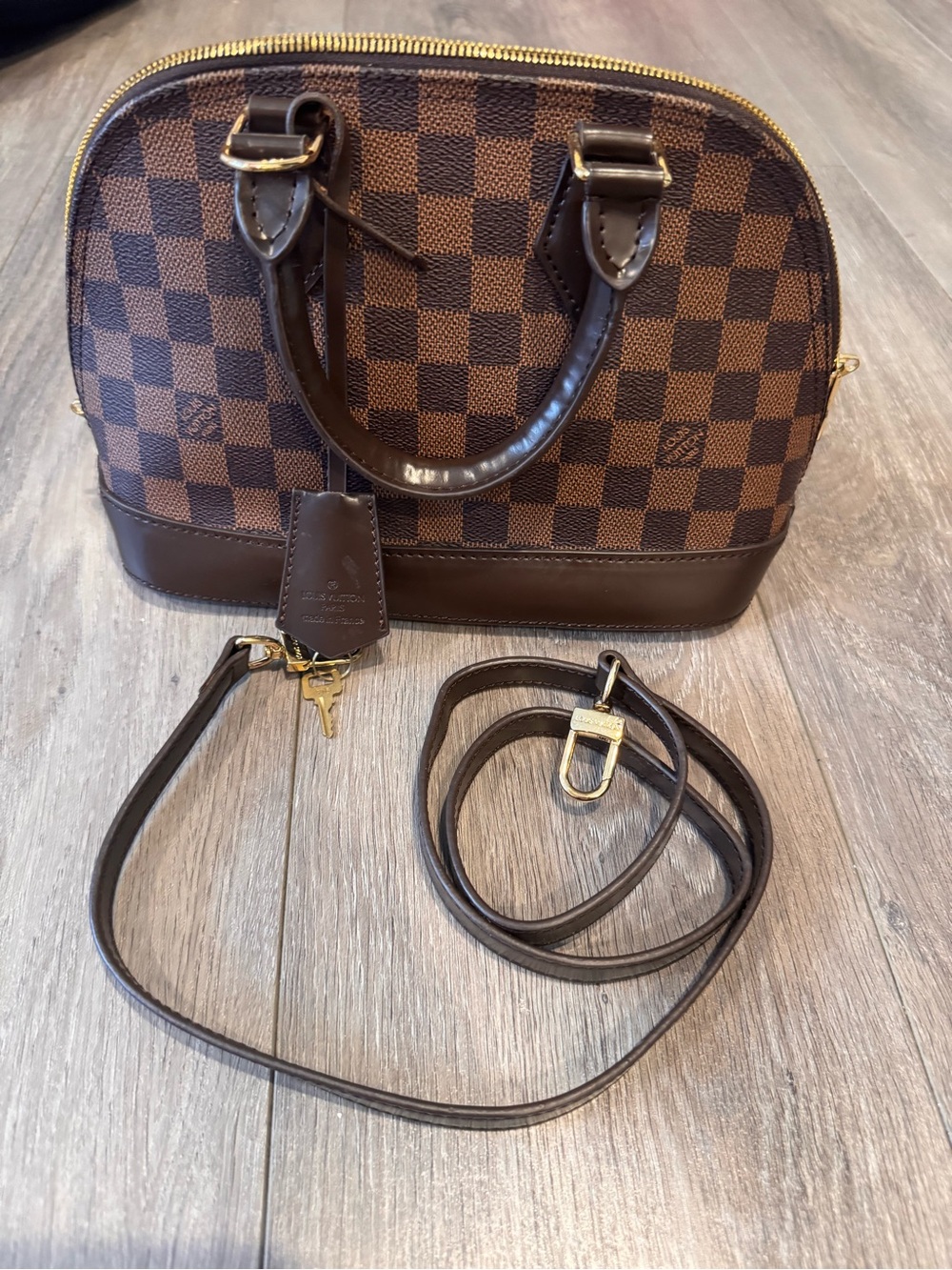 Designer-Style Brown Check Dome Satchel with Removable Strap